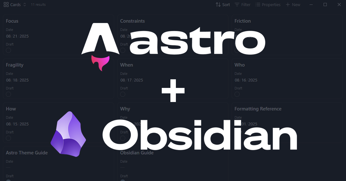 Astro 和 Obsidian 标志垂直堆叠，中间有一个"+"（加号）。